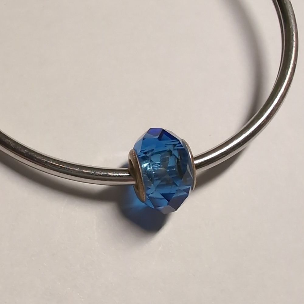 Silver and Blue Faceted‎ Glass Charm for Pandora Style Bracelet